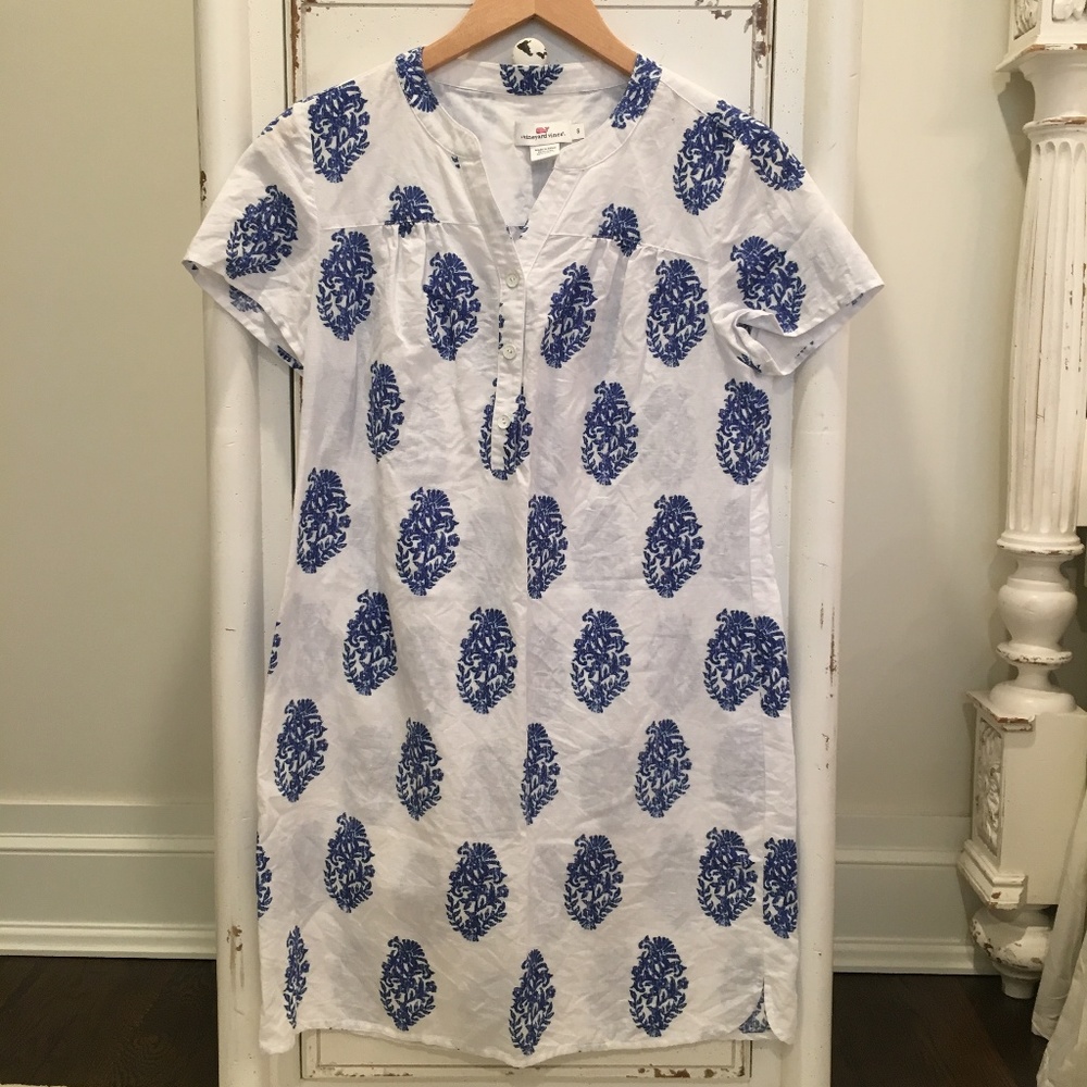 Vineyard Vines Linen Blue Print Tunic Dress